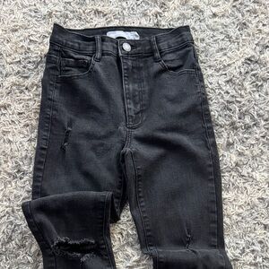 Garage denim Black skinny high rise distressed jeans stretch